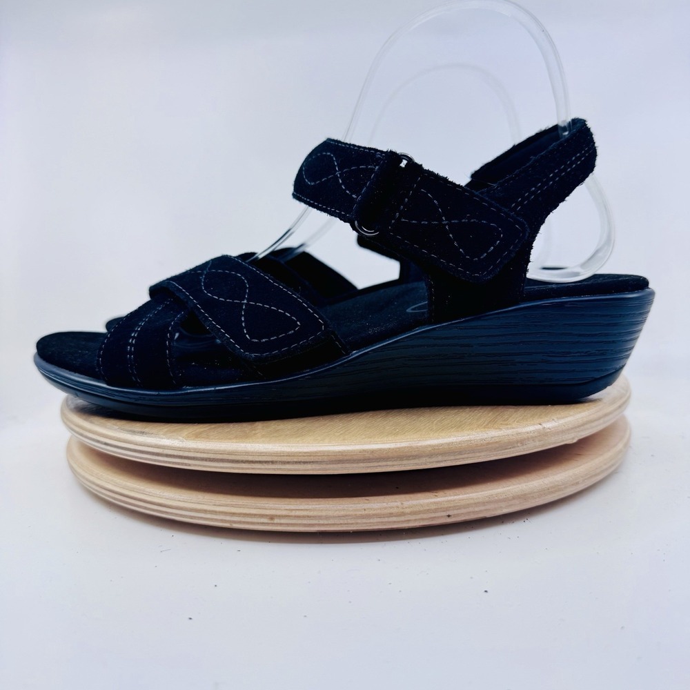 Orthofeet Holly Womens 10 M Black Suede Wedge Comfort Sandals 62033 Adjustable
